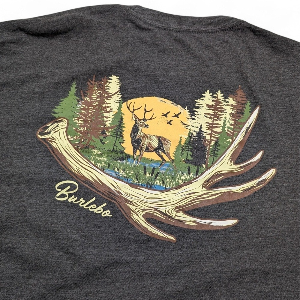 Burlebo‎ Deer Buckhorn Long Sleeve T Shirt Mens Large Gray Outdoors Hunting